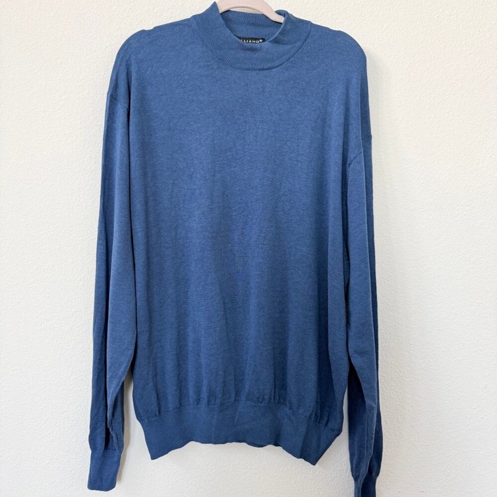 TULLIANO Blue‎ Silk Cotton Crewneck Sweater Mens XXL Lightweight Classic